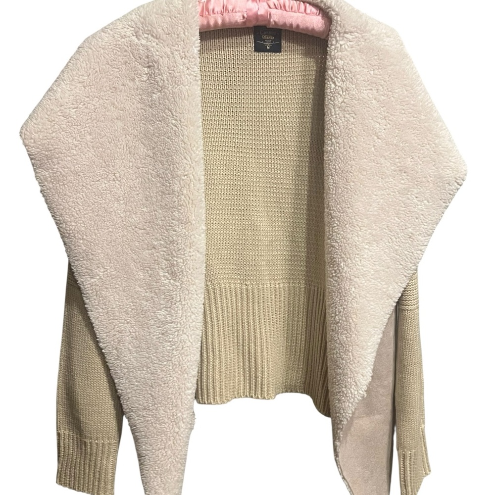 Cavalini Beige Cardigan with Faux Fur Collar